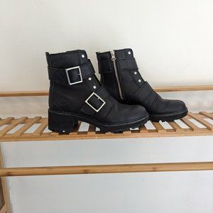 Timberland Black Leather Moto Boots, Women’s Size 9
